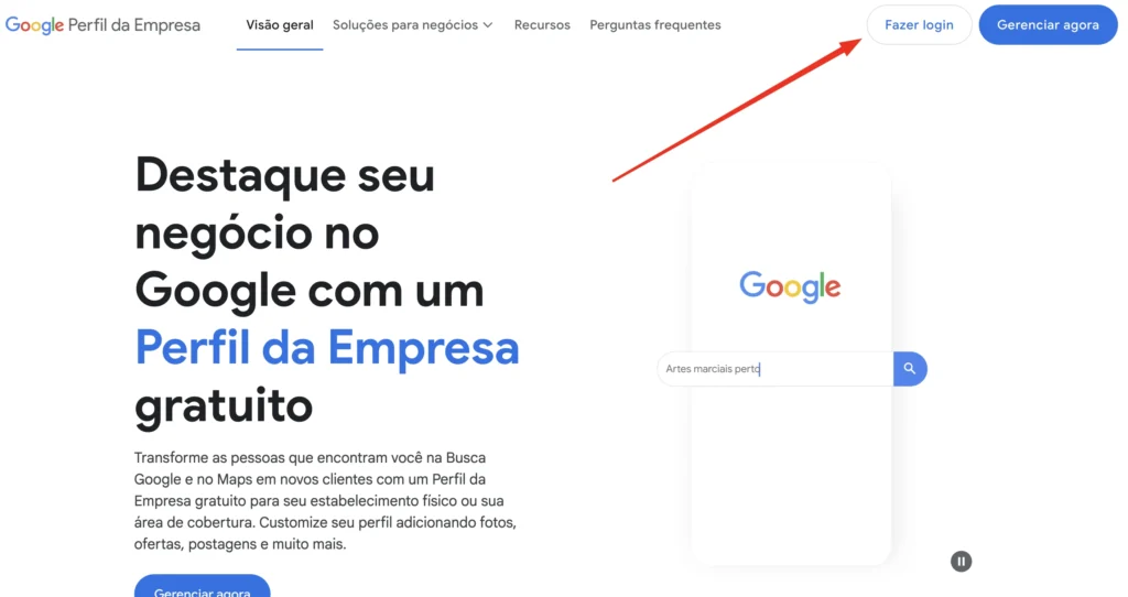 Fazendo login no Google Meu Negócio